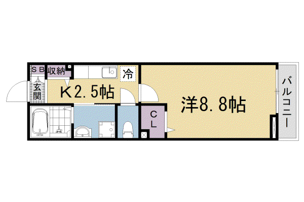 プランドール(1K/2階)の間取り写真