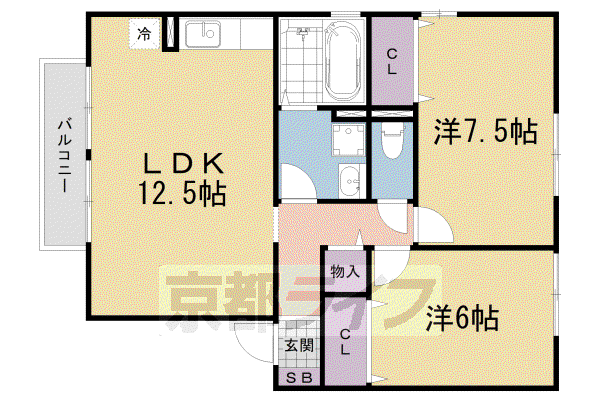 サンシャイン湖舟B棟(2LDK/1階)の間取り写真