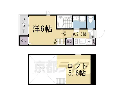 京都市東西線 椥辻駅 徒歩8分 2階建 築5年(1K/1階)の間取り写真