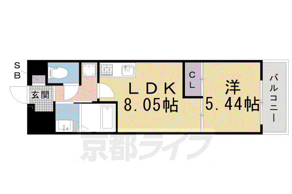 京都市烏丸線 鞍馬口駅 徒歩3分 5階建 築5年(1LDK/2階)の間取り写真