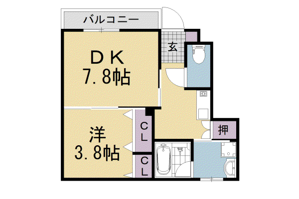 京都市東西線 椥辻駅 徒歩10分 2階建 築5年(1LDK/1階)の間取り写真