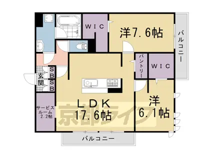 京都市東西線 太秦天神川駅 徒歩11分 3階建 築4年(2SLDK/3階)の間取り写真