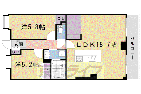 阪急電鉄京都線 西院駅(阪急) 徒歩9分 10階建 築22年(2LDK/1階)の間取り写真