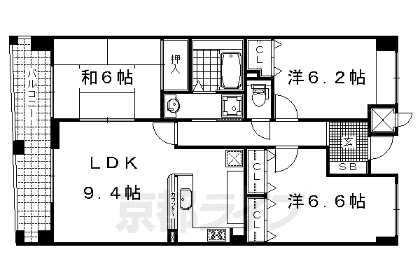 阪急電鉄京都線 西院駅(阪急) 徒歩9分 10階建 築22年(3LDK/1階)の間取り写真