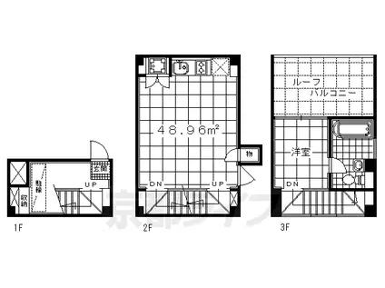 京都市烏丸線 丸太町駅(京都市営) 徒歩10分 9階建 築19年(1LDK/1階)の間取り写真