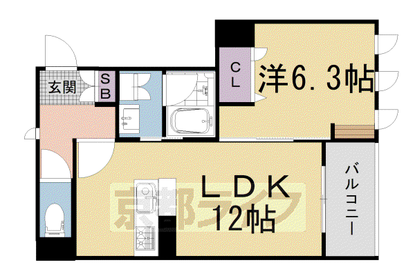 京都市烏丸線 京都駅 徒歩5分 4階建 築5年(1LDK/2階)の間取り写真