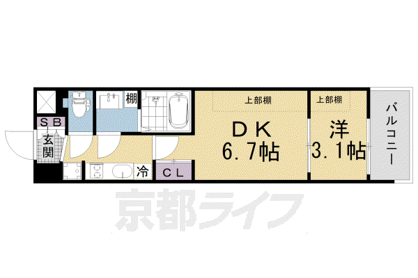 東海道本線 西大路駅 徒歩4分 7階建 築5年(1DK/7階)の間取り写真