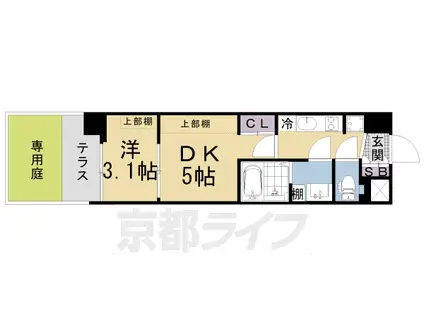東海道本線 西大路駅 徒歩4分 7階建 築4年(1DK/1階)の間取り写真