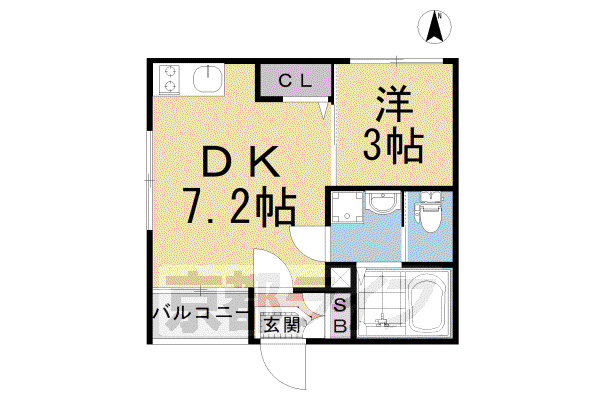京都市烏丸線 九条駅(京都) 徒歩4分 3階建 築5年(1DK/1階)の間取り写真