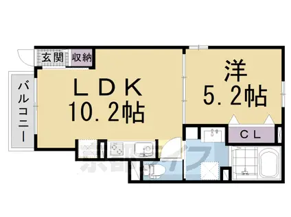 近鉄京都線 東寺駅 徒歩13分 2階建 築4年(1LDK/1階)の間取り写真