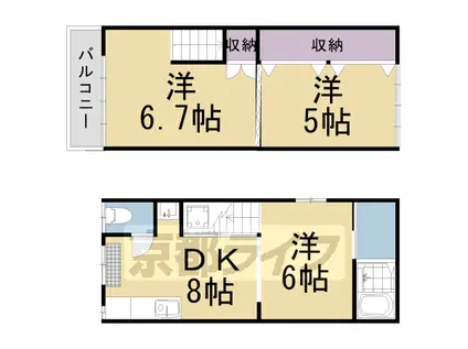 京都市烏丸線 今出川駅 徒歩17分 2階建 築64年(3DK)の間取り写真