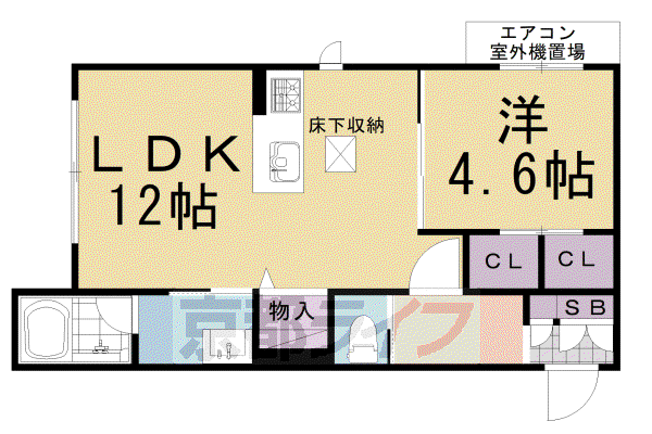 山陰本線 円町駅 徒歩7分 3階建 築4年(1LDK/1階)の間取り写真