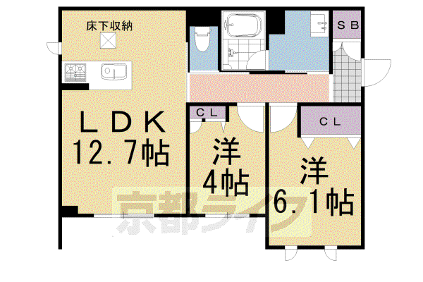 山陰本線 円町駅 徒歩7分 3階建 築5年(2LDK/1階)の間取り写真