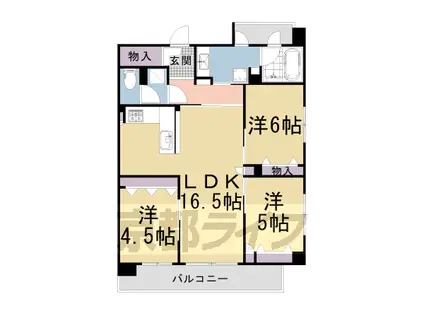 京都市烏丸線 北大路駅 徒歩25分 5階建 築5年(3LDK/3階)の間取り写真