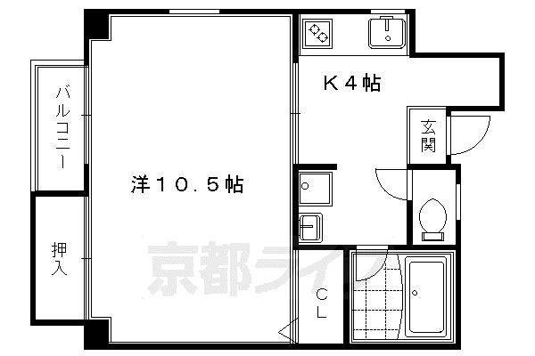 ウェールズ松ヶ崎(1K/3階)の間取り写真