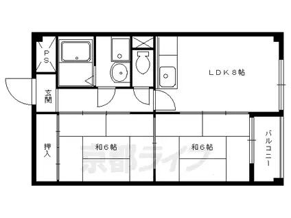 叡山電鉄 一乗寺駅 徒歩4分 3階建 築34年(2LDK/3階)の間取り写真