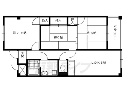 叡山電鉄 一乗寺駅 徒歩4分 3階建 築34年(3LDK/3階)の間取り写真