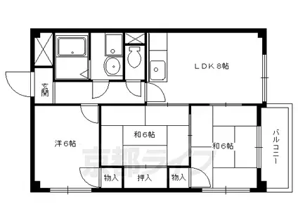 叡山電鉄 一乗寺駅 徒歩4分 3階建 築34年(3LDK/1階)の間取り写真