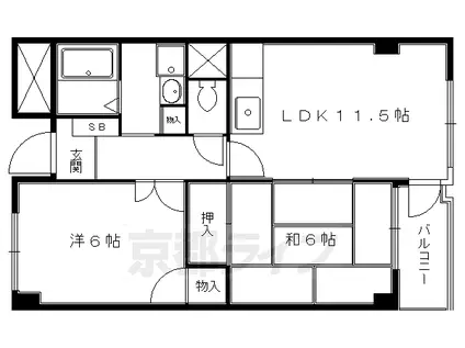 京都市烏丸線 松ケ崎駅(京都) 徒歩8分 4階建 築41年(2LDK/3階)の間取り写真