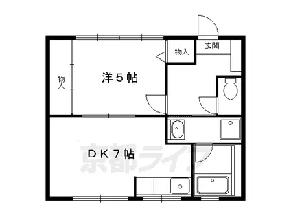 京都市烏丸線 松ケ崎駅(京都) 徒歩10分 4階建 築53年(1DK/3階)の間取り写真