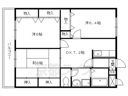 叡山電鉄 八幡前駅(京都) 徒歩13分 3階建 築29年(3DK/2階)の間取り写真