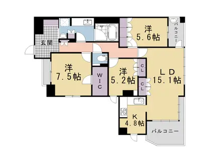 京阪電気鉄道鴨東線 出町柳駅 徒歩8分 7階建 築22年(3LDK/6階)の間取り写真