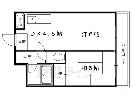 叡山電鉄 茶山・京都芸術大学駅 徒歩5分 5階建 築38年(2LDK/4階)の間取り写真