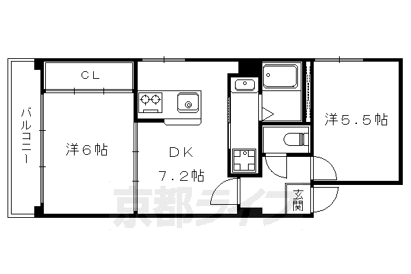 叡山電鉄 茶山・京都芸術大学駅 徒歩4分 3階建 築53年(2DK/3階)の間取り写真