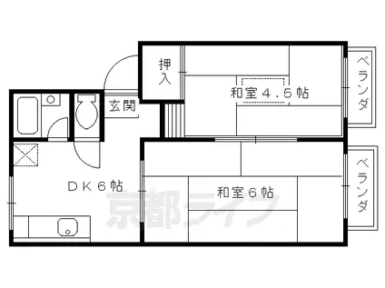 叡山電鉄 岩倉駅(京都) 徒歩8分 2階建 築41年(2DK/1階)の間取り写真