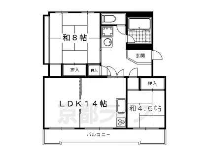叡山電鉄 茶山・京都芸術大学駅 徒歩6分 7階建 築46年(2LDK/3階)の間取り写真