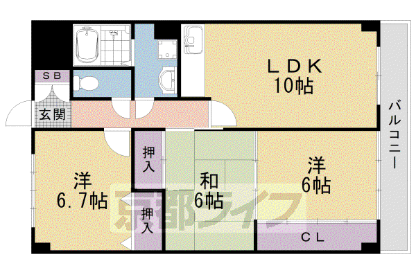 京都市烏丸線 松ケ崎駅(京都) 徒歩10分 5階建 築32年(3LDK/5階)の間取り写真