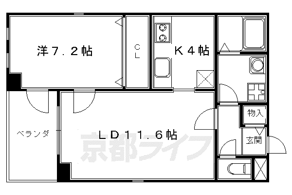 京都市烏丸線 北山駅(京都) 徒歩5分 3階建 築39年(1LDK/2階)の間取り写真