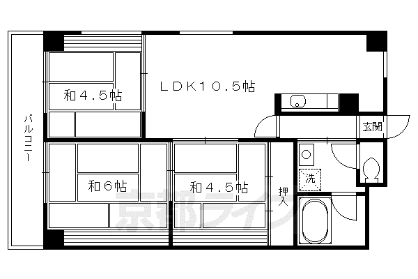 京阪電気鉄道鴨東線 出町柳駅 徒歩23分 4階建 築49年(3LDK/3階)の間取り写真