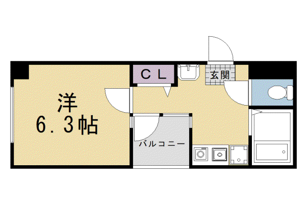 京都市烏丸線 松ケ崎駅(京都) 徒歩12分 5階建 築37年(1DK/4階)の間取り写真