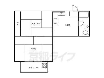 叡山電鉄 八幡前駅(京都) 徒歩1分 2階建 築53年(2K/2階)の間取り写真