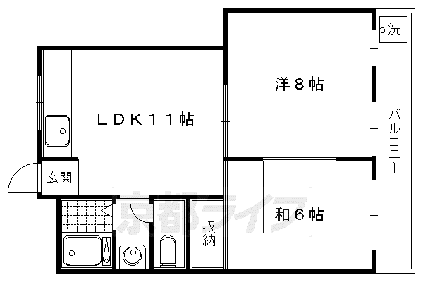 叡山電鉄 茶山・京都芸術大学駅 徒歩2分 5階建 築49年(2LDK/3階)の間取り写真
