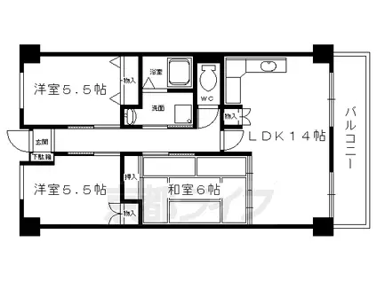 京都市烏丸線 松ケ崎駅(京都) 徒歩1分 5階建 築27年(3LDK/3階)の間取り写真