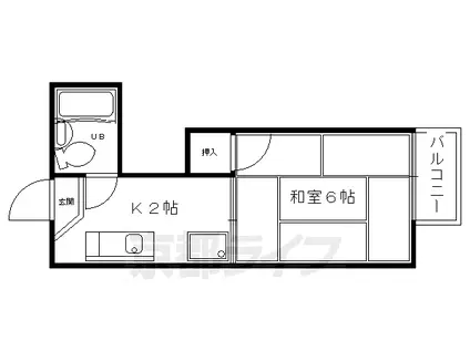 叡山電鉄 修学院駅 徒歩7分 2階建 築41年(1K/2階)の間取り写真