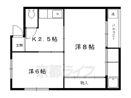 叡山電鉄 三宅八幡駅 徒歩2分 2階建 築56年(2K/2階)の間取り写真