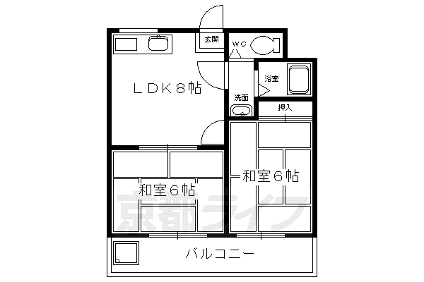 叡山電鉄 三宅八幡駅 徒歩7分 2階建 築48年(2LDK/2階)の間取り写真