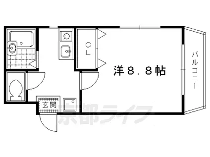 京都市烏丸線 松ケ崎駅(京都) 徒歩2分 3階建 築30年(1K/3階)の間取り写真