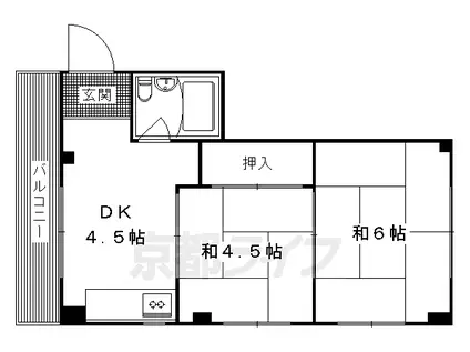 叡山電鉄 元田中駅 徒歩5分 4階建 築41年(2K/2階)の間取り写真