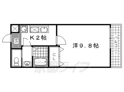 山陰本線 円町駅 徒歩8分 3階建 築23年(1K/3階)の間取り写真