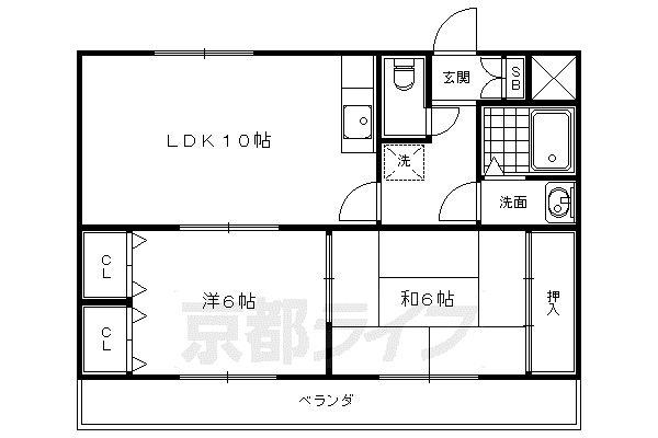 山陰本線 花園駅(京都) 徒歩6分 4階建 築31年(2LDK/2階)の間取り写真