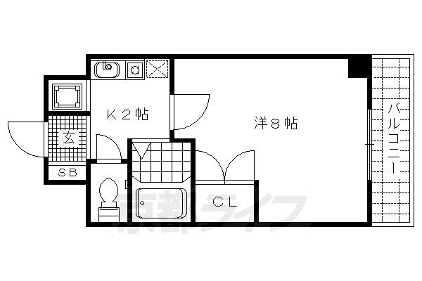 阪急電鉄京都線 大宮駅(京都) 徒歩4分 5階建 築30年(1K/3階)の間取り写真