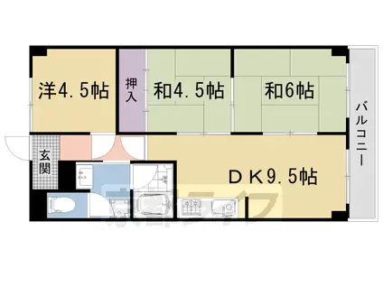 京福嵐山本線 有栖川駅 徒歩4分 5階建 築49年(3DK/4階)の間取り写真