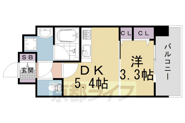 山陰本線 二条駅 徒歩7分 6階建 築5年(1DK/6階)の間取り写真