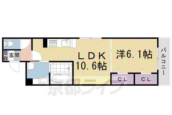 山陰本線 花園駅(京都) 徒歩5分 3階建 築5年(1LDK/2階)の間取り写真