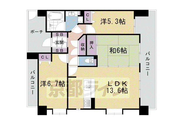 阪急電鉄京都線 西京極駅 徒歩8分 10階建 築20年(3LDK/3階)の間取り写真