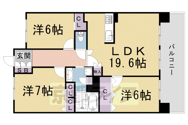 京都市東西線 太秦天神川駅 徒歩7分 7階建 築19年(3LDK/5階)の間取り写真